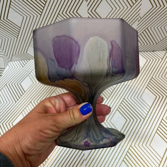 Vintage Rueven Art Nouveau Glass Hand Painted Compote Pedestal - Picture 9 of 11